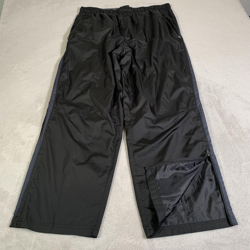 Y2K Starter Track Pants Mens Large Black Lined Zip Leg Reflective Athletic Baggy